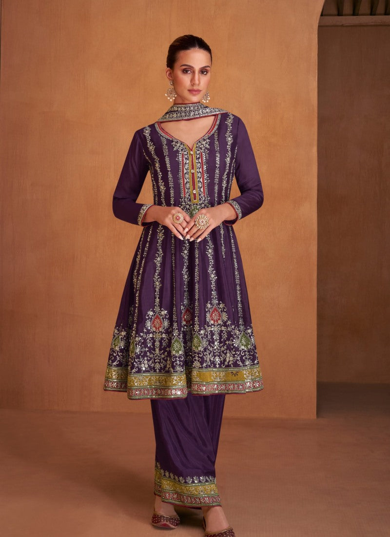 Purple Designer Palazzo Suit