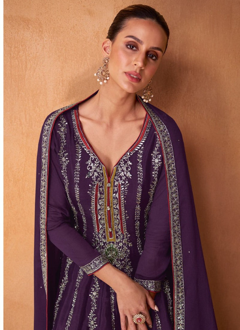 Purple Designer Palazzo Suit-2