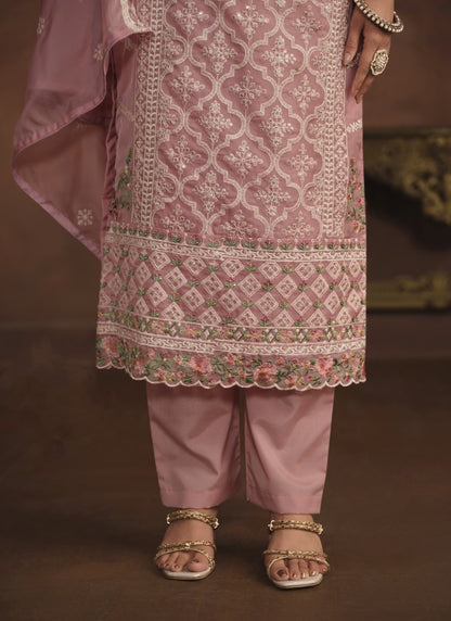 Peach Organza Long Pant Style Salwar Suit-2