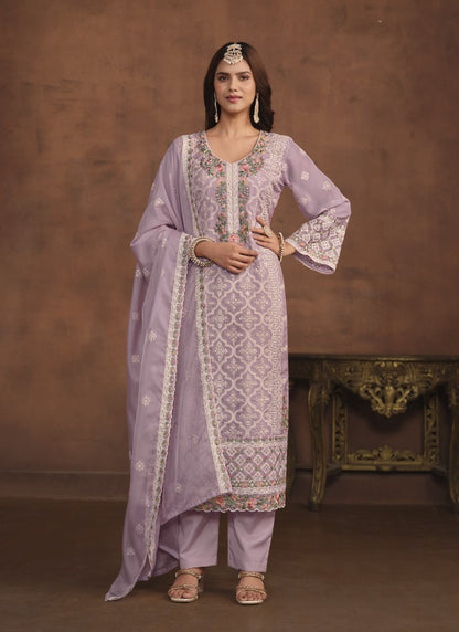 Lavender Organza Long Pant Style Salwar Suit-2