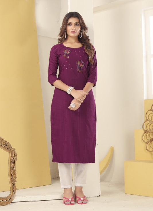 Purple Silk Embroidered Kurti