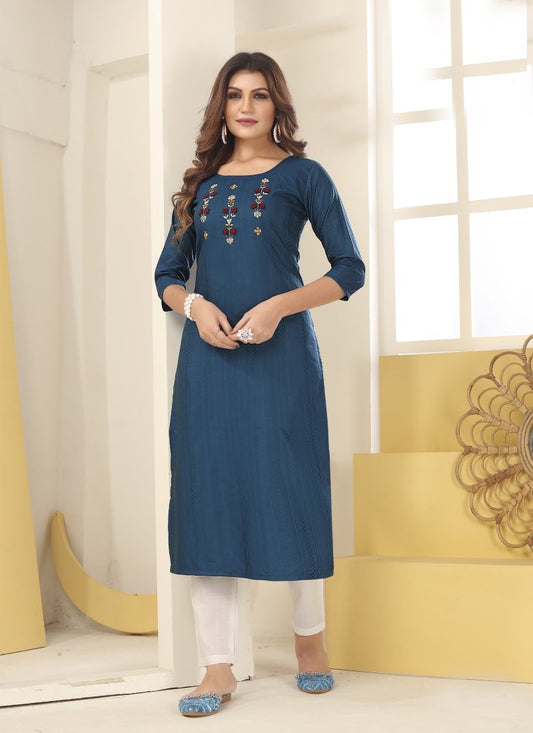 Blue Silk Embroidered Kurti