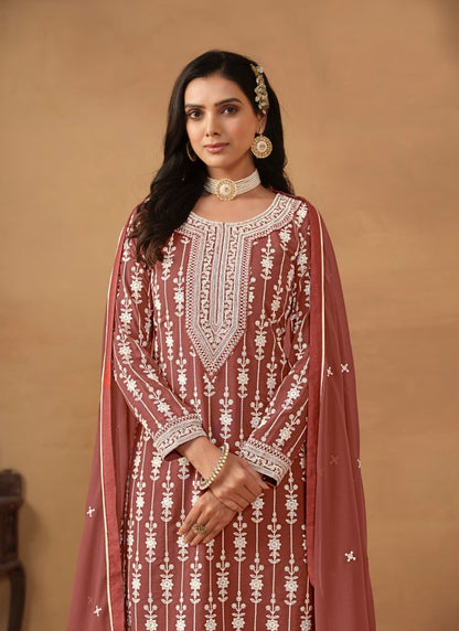 Maroon Georgette Sharara Suit With Embroidery Work-2