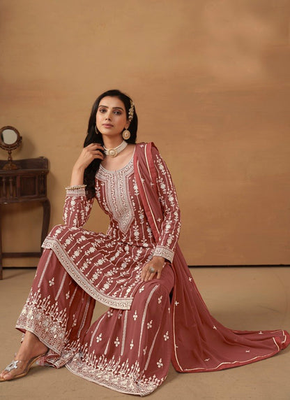 Maroon Georgette Sharara Suit With Embroidery Work-2