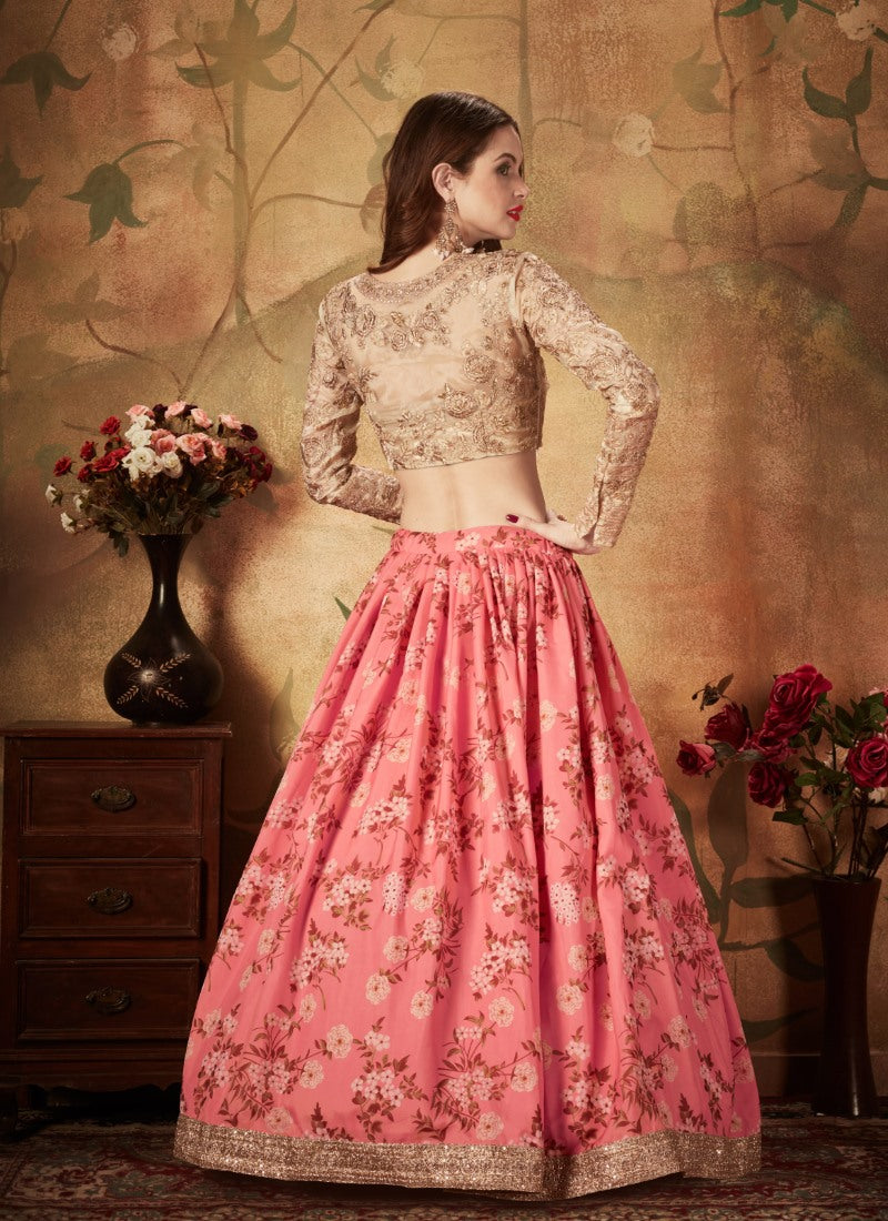 Pink Digital Printed Lehenga Choli with Zari and Sequins Work