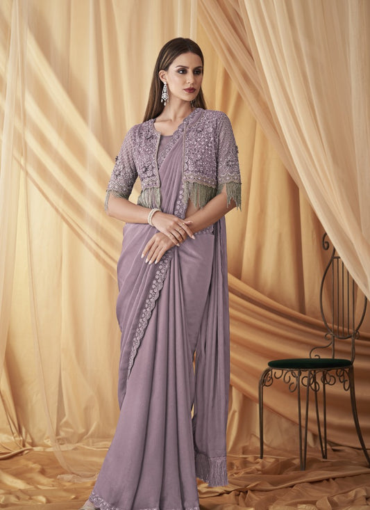 Light Purple Party Wear Saree With Jacket