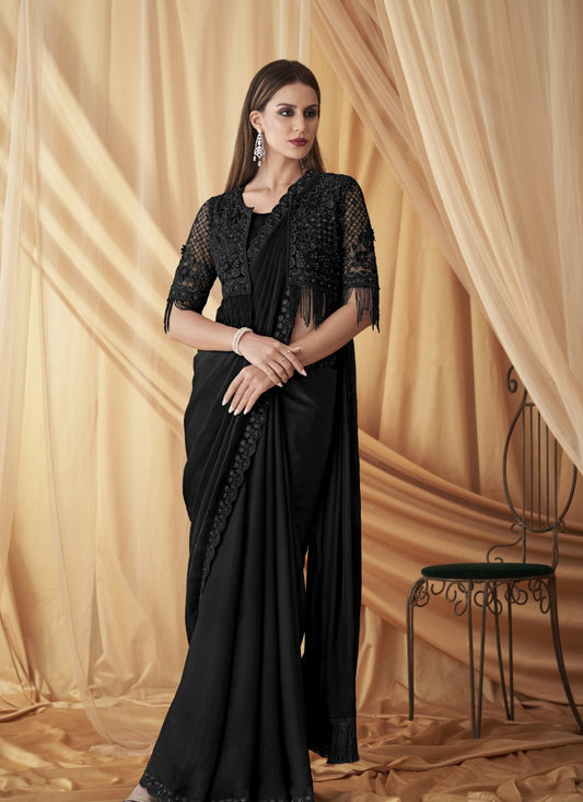 Black Party Wear Saree With Jacket