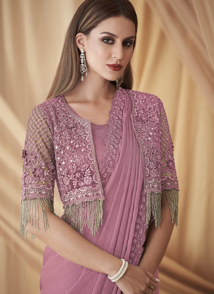 Pink Party Wear Saree With Jacket
