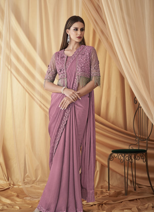 Pink Party Wear Saree With Jacket
