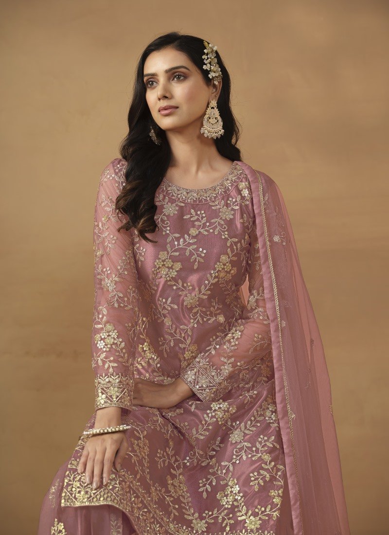 Pink Satin Sharara Suit With Embroidery Work-2