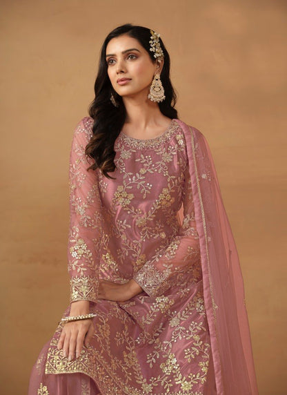 Pink Satin Sharara Suit With Embroidery Work-2