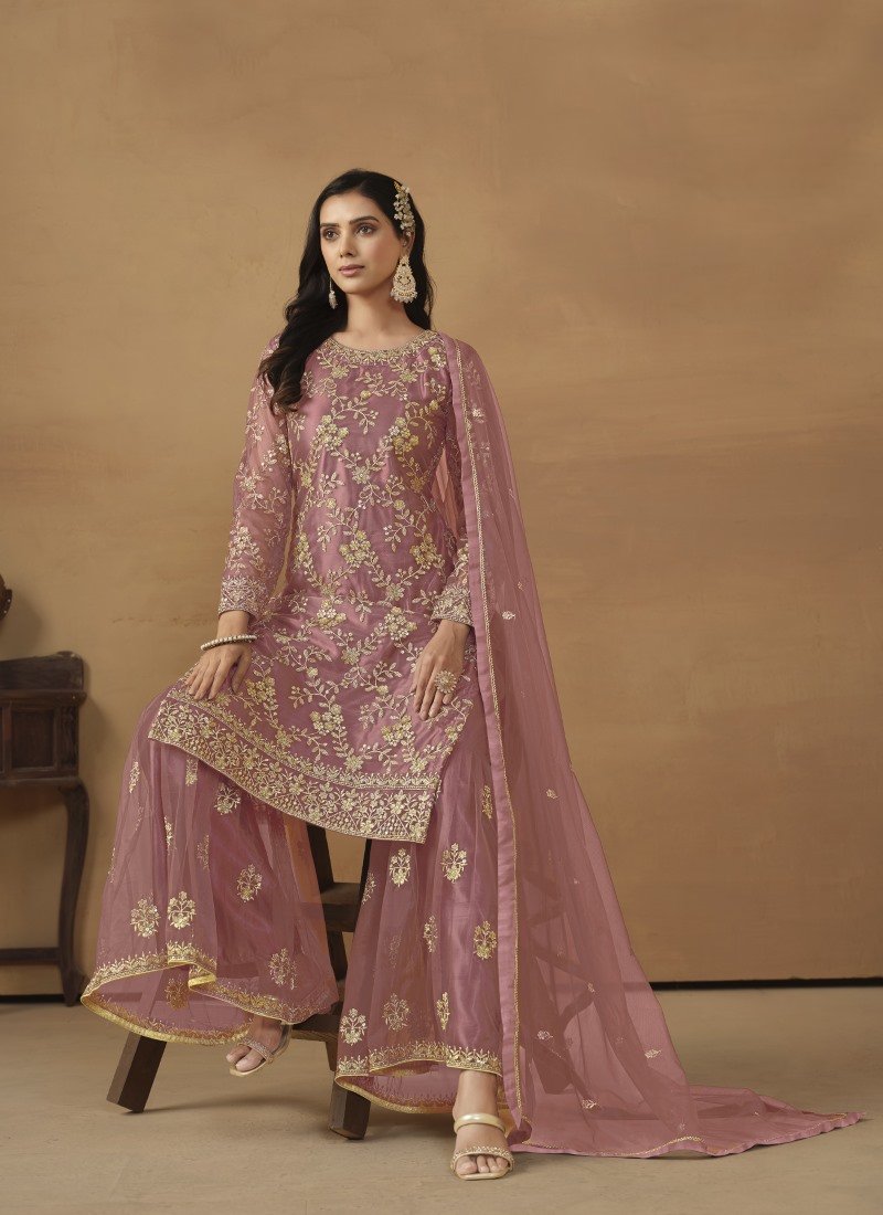 Pink Satin Sharara Suit With Embroidery Work-2