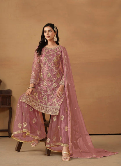 Pink Satin Sharara Suit With Embroidery Work-2