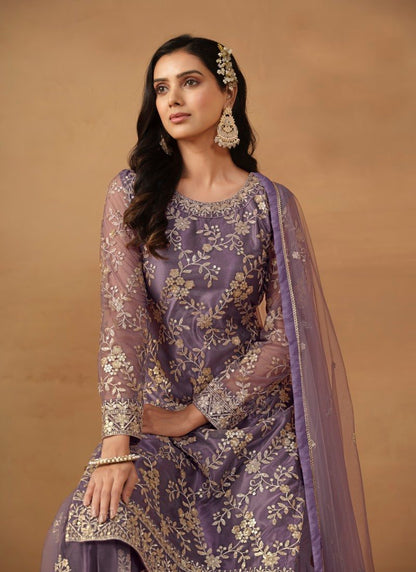 Light Purple Satin Sharara Suit With Embroidery Work-2