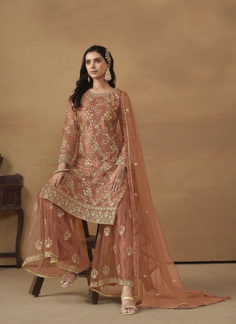 Orange Satin Sharara Suit With Embroidery Work-2