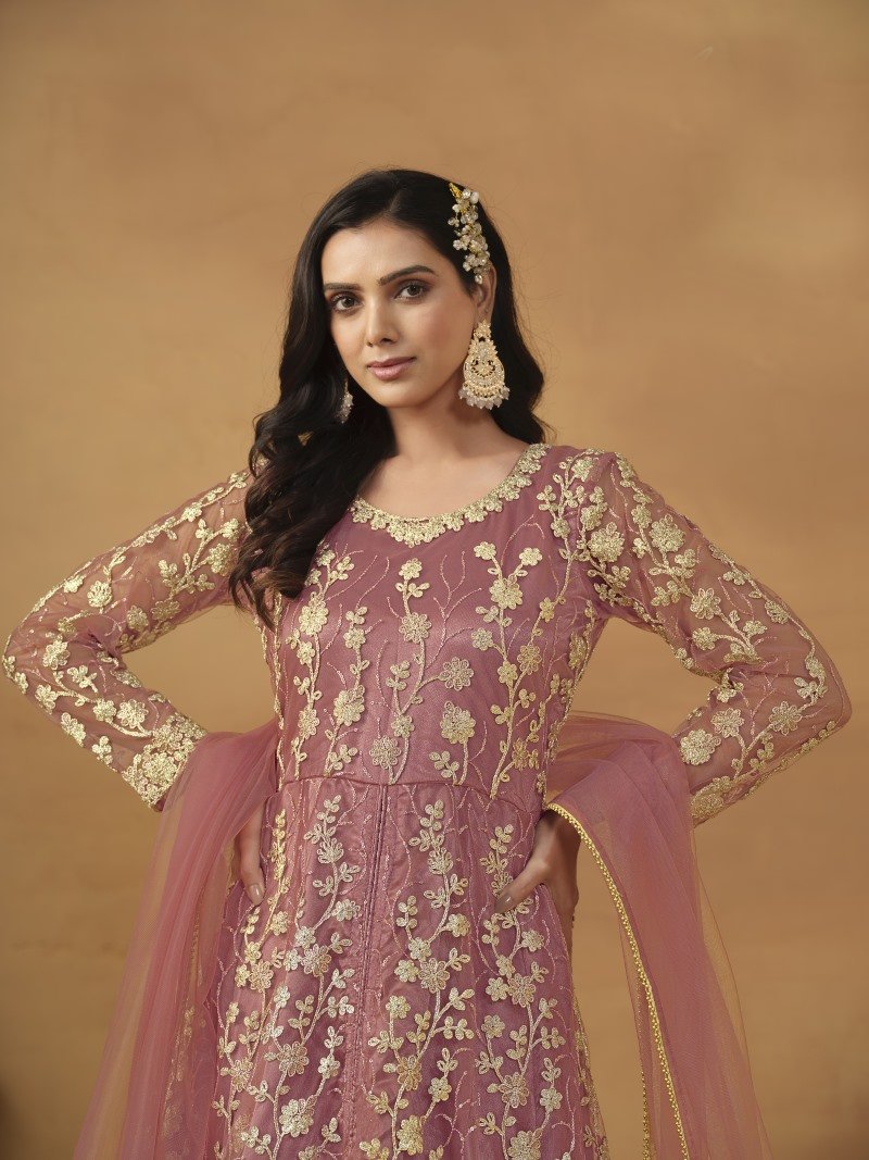 Pink Center Slit Anarkali Suit With Embroidery Work-2