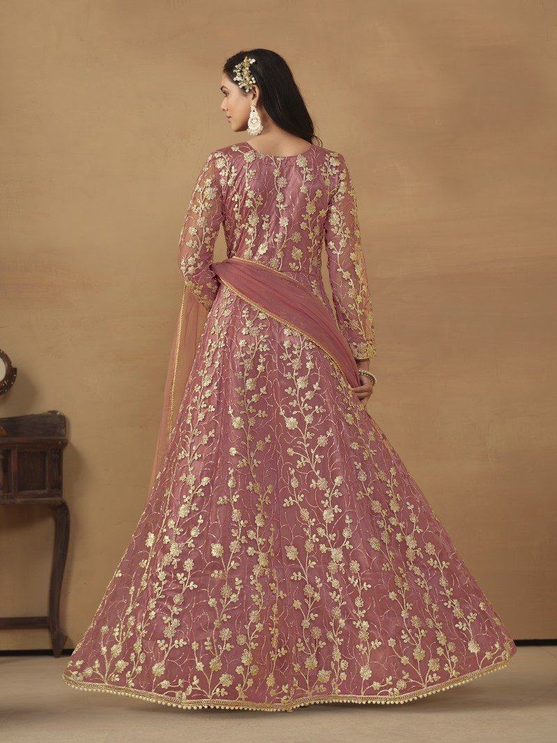 Pink Center Slit Anarkali Suit With Embroidery Work-2