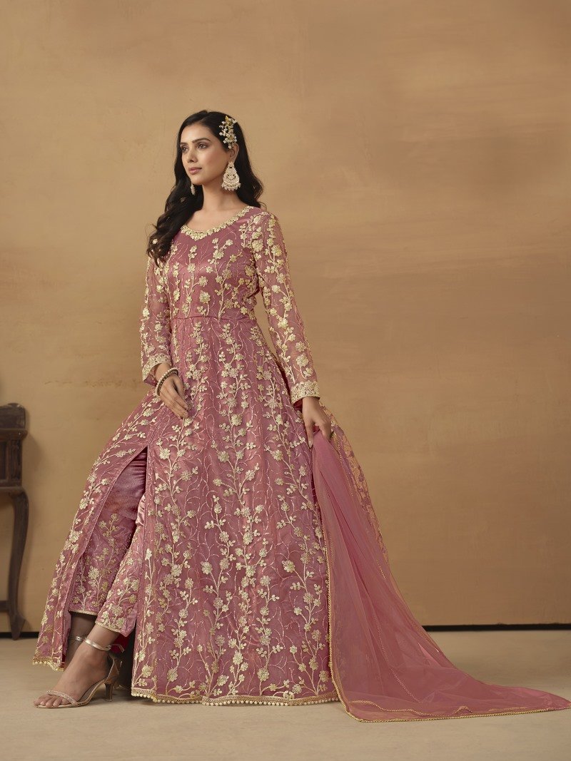 Pink Center Slit Anarkali Suit With Embroidery Work-2