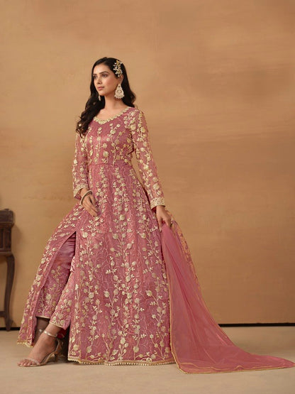 Pink Center Slit Anarkali Suit With Embroidery Work-2