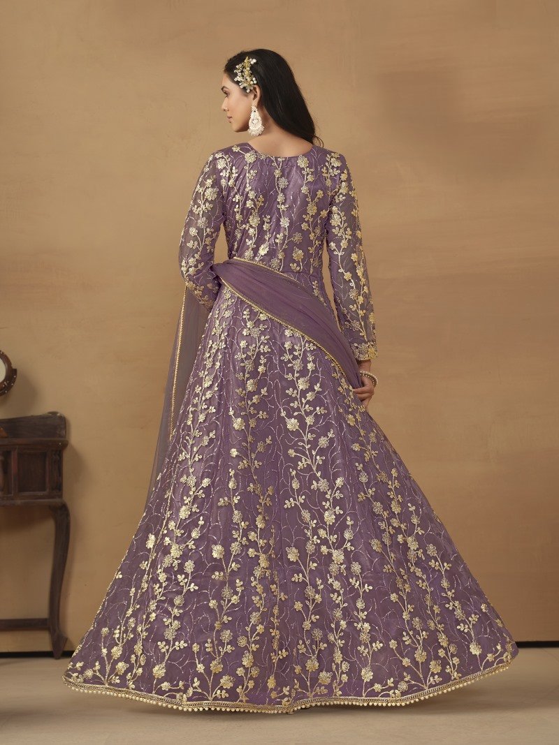 Purple Center Slit Anarkali Suit With Embroidery Work-2