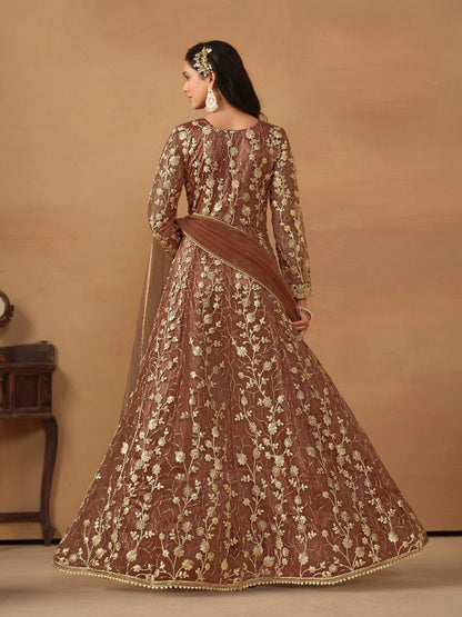 Brown Center Slit Anarkali Suit With Embroidery Work-2