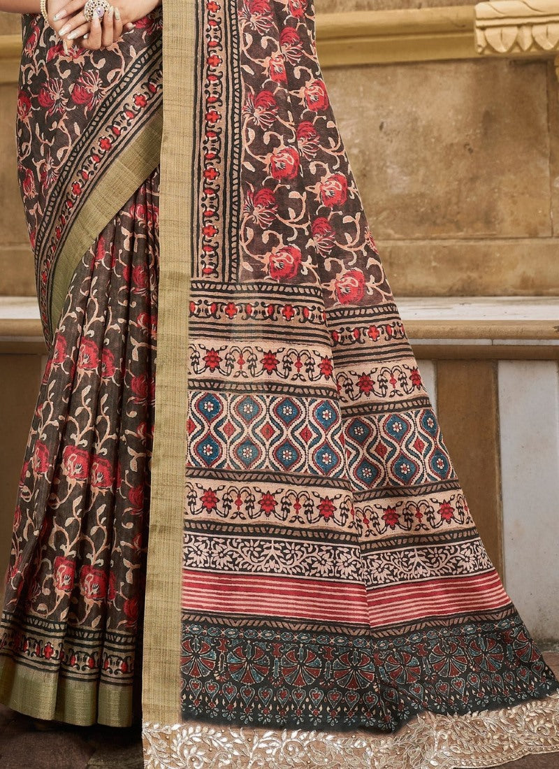 Brown Silk Heavy Work Saree