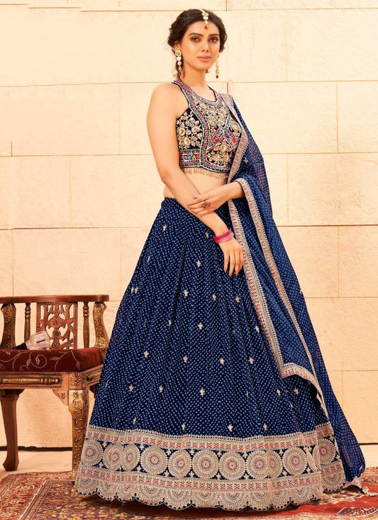 Blue Georgette Embroidered Lehenga Choli