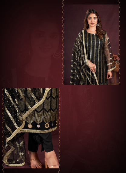 Black Pant Style Salwar Suit with Thread and Sequins Work-2