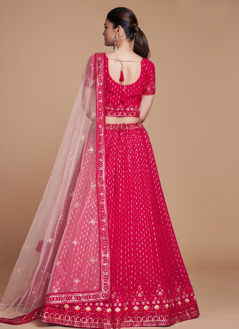 Red Georgette Party Wear Lehenga Choli With Embroidery and Sequins Work-2