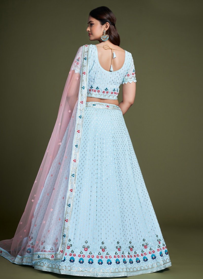Sky Blue Georgette Party Wear Lehenga Choli With Embroidery and Sequins Work-2