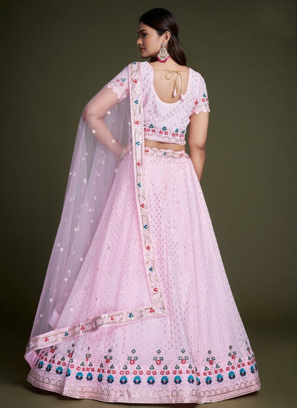 Pink Georgette Party Wear Lehenga Choli With Embroidery and Sequins Work-2