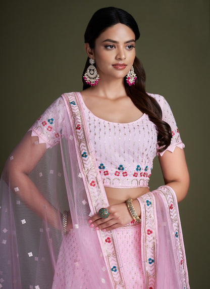 Pink Georgette Party Wear Lehenga Choli With Embroidery and Sequins Work-2