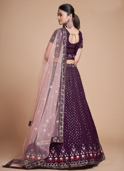 Purple Georgette Party Wear Lehenga Choli With Embroidery and Sequins Work-2