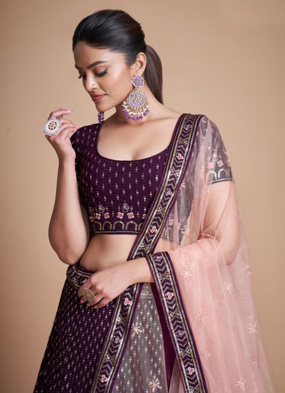 Purple Georgette Party Wear Lehenga Choli With Embroidery and Sequins Work-2