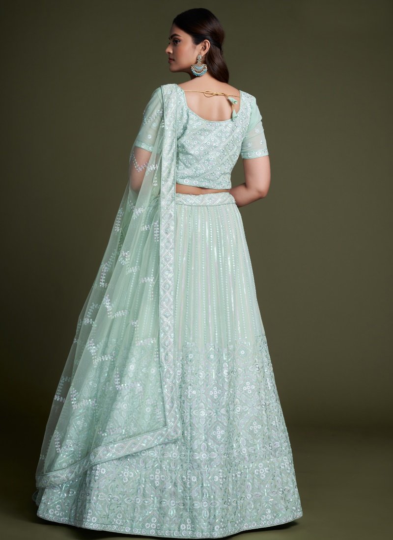 Sea Green Georgette Party Wear Lehenga Choli With Embroidery and Sequins Work-2