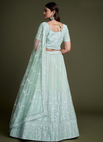 Sea Green Georgette Party Wear Lehenga Choli With Embroidery and Sequins Work-2