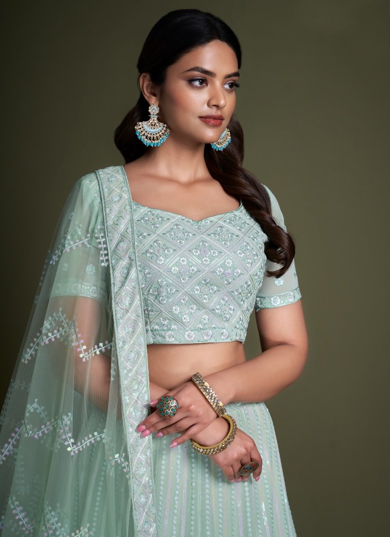 Sea Green Georgette Party Wear Lehenga Choli With Embroidery and Sequins Work-2