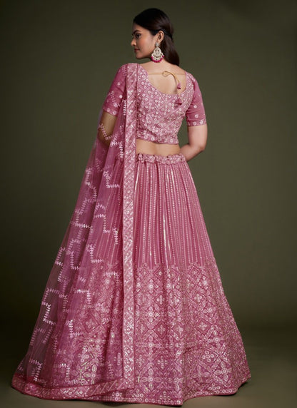 Pink Georgette Party Wear Lehenga Choli With Embroidery and Sequins Work-2