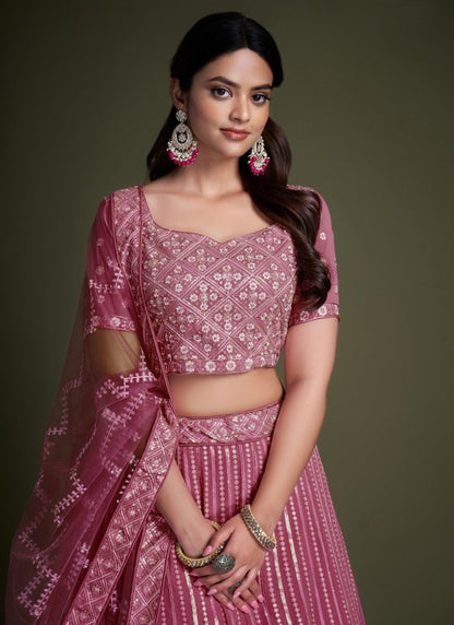 Pink Georgette Party Wear Lehenga Choli With Embroidery and Sequins Work-2