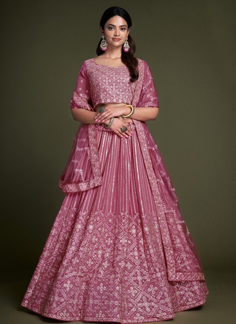 Pink Georgette Party Wear Lehenga Choli With Embroidery and Sequins Work