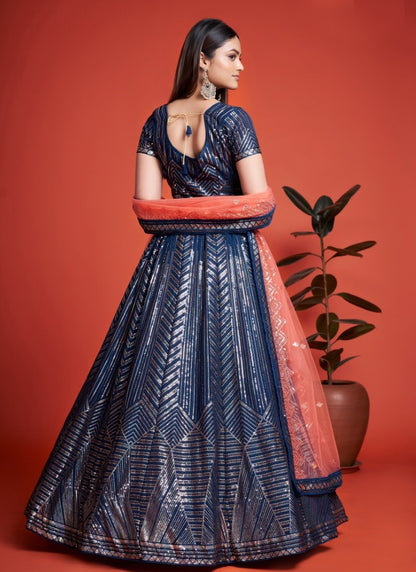 Blue Georgette Party Wear Lehenga Choli With Embroidery and Sequins Work-2