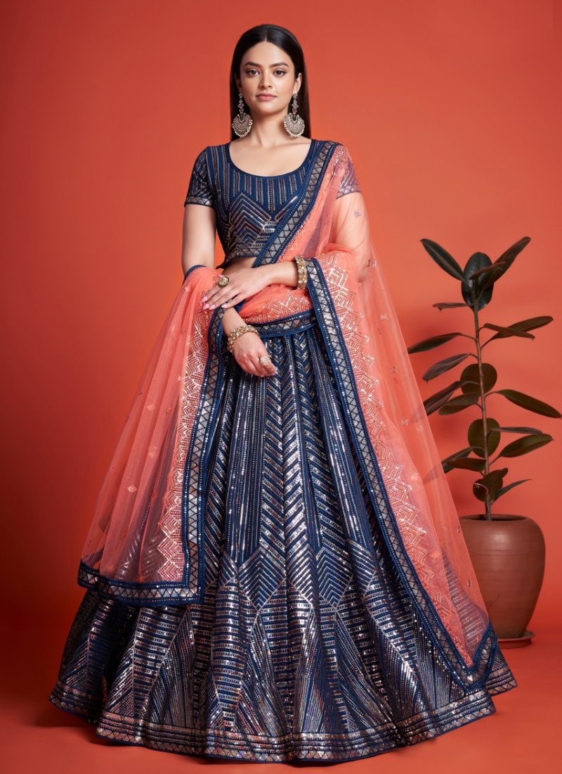 Blue Georgette Party Wear Lehenga Choli With Embroidery and Sequins Work