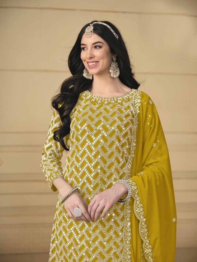 Yellow Georgette Sharara Suit With Embroidered Work-2