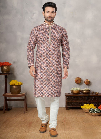 Multi Color Cotton Digital Print Kurta Pajama with Lucknowi, Sequence, Thread and Pintex Work-2