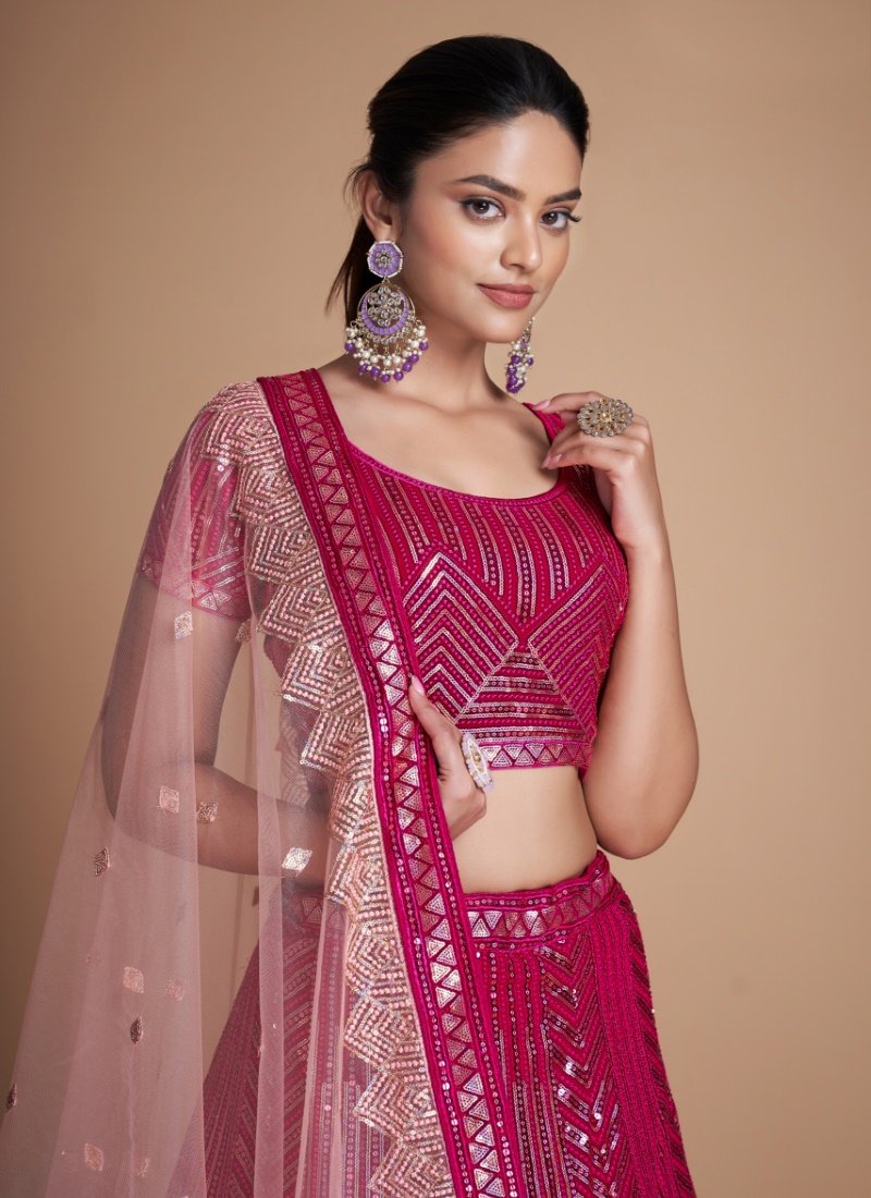 Magenta Georgette Party Wear Lehenga Choli With Embroidery and Sequins Work-2