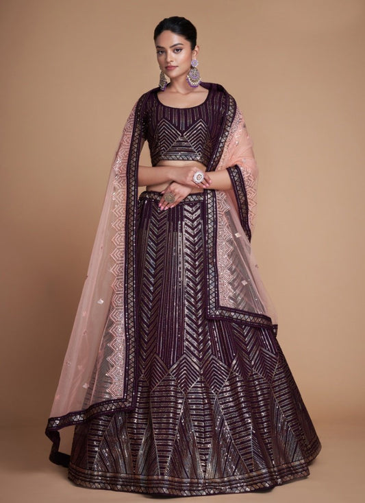 Maroon Georgette Party Wear Lehenga Choli With Embroidery and Sequins Work