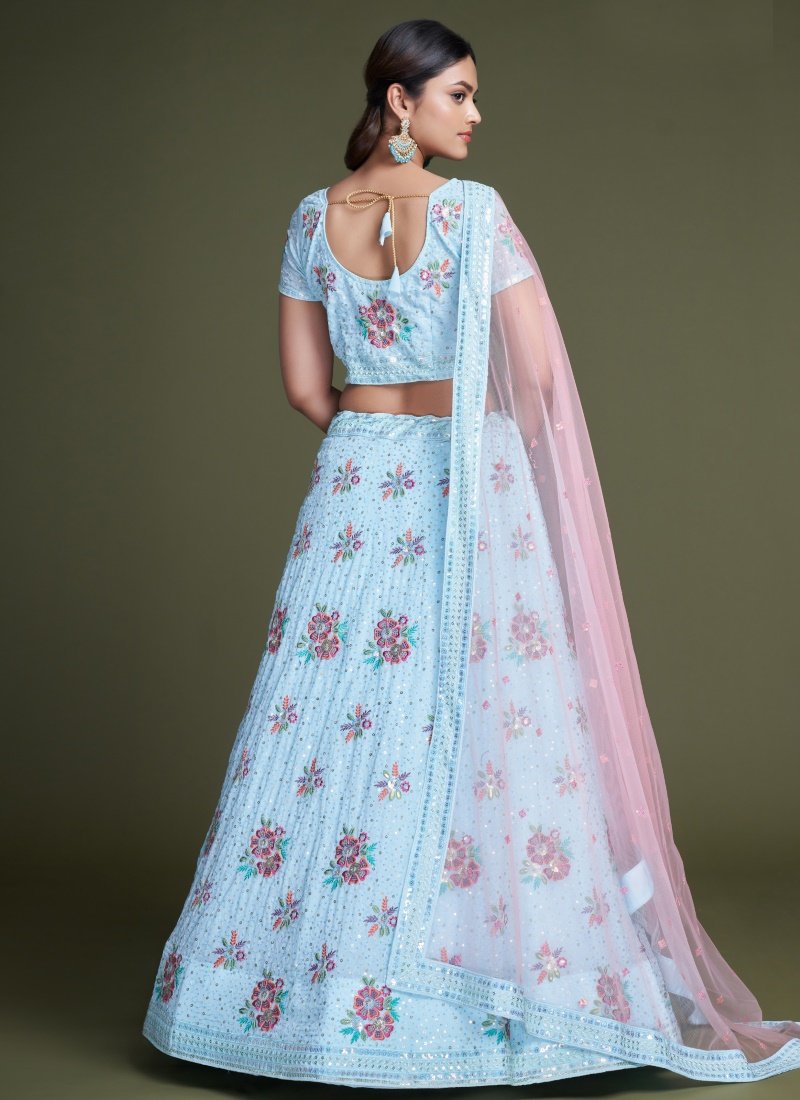 Aqua Blue Georgette Party Wear Lehenga Choli With Embroidery and Sequins Work-2