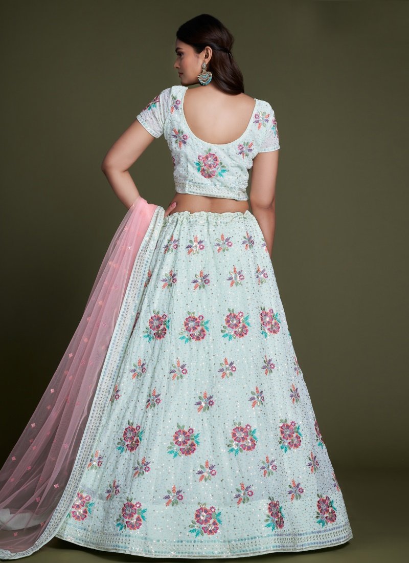 Aqua Blue Georgette Party Wear Lehenga Choli With Embroidery and Sequins Work-2