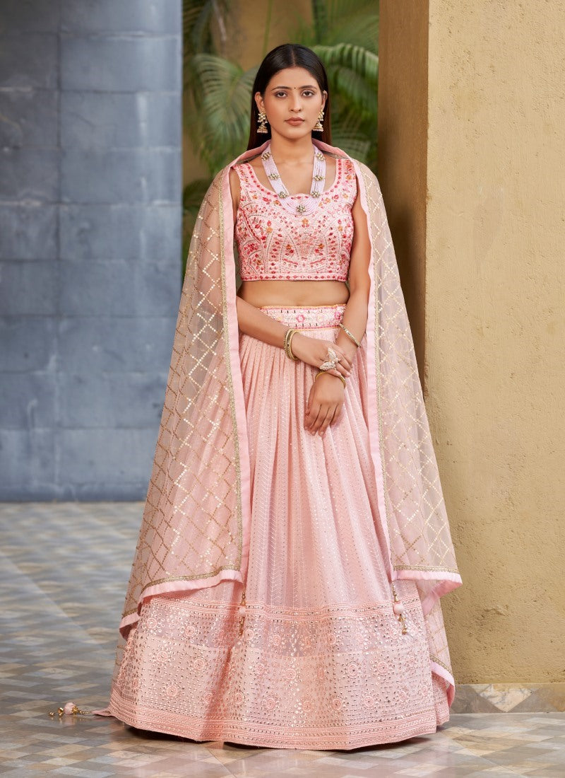 Pink Georgette Lehenga Choli With Sequins, Thread and Zari Work