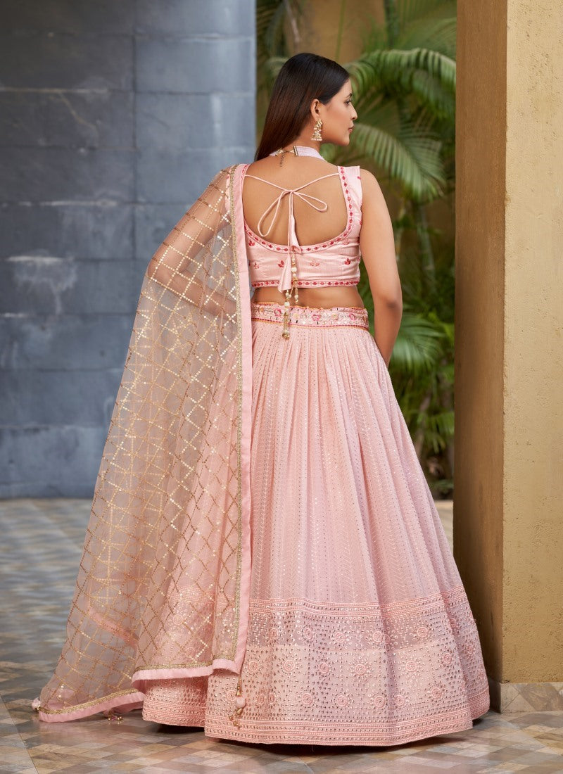 Pink Georgette Lehenga Choli With Sequins, Thread and Zari Work-2